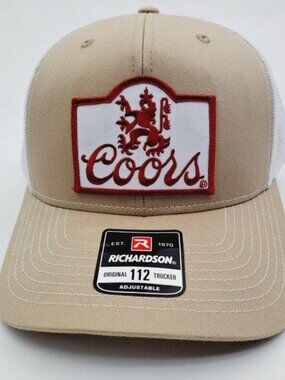 Coors Banquet Richardson 112 Trucker Hat Tan White USA Embroidered Patch New